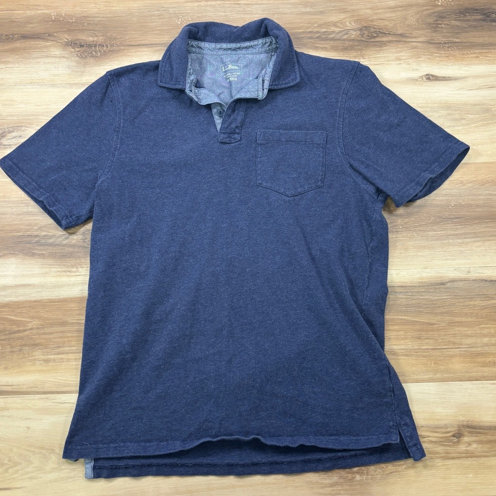 LL Bean Polo Shirt Mens Medium Heritage 100% Cotton Slightly Fitted Navy Casual